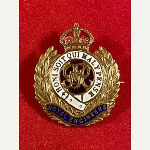WW1 GVR Royal Engineers Brass and Enamel Regimental Crest Sweetheart …