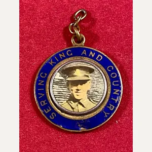 WW2 Sweetheart Brass and Enamel Pendant 'Serving King and Country' …