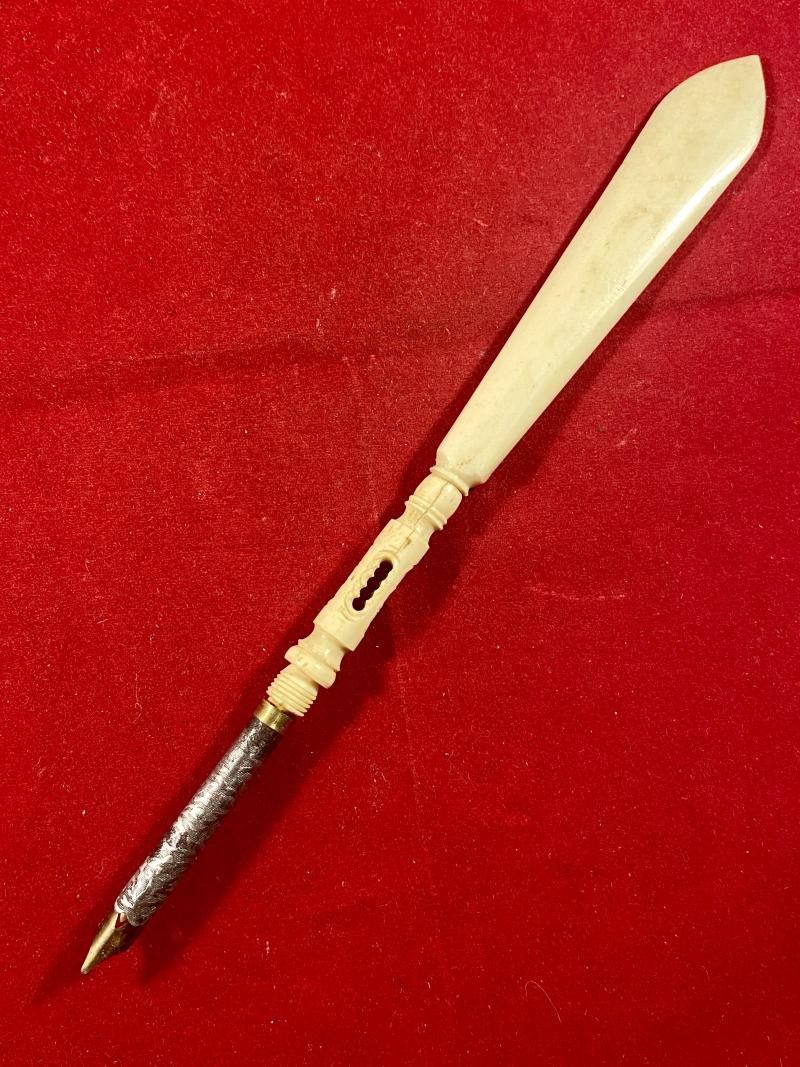 Antique Victorian Pierced and Turned Bone Combination Dip Pen and Letter Opener c1880 — image 2
