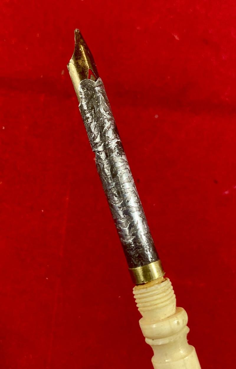Antique Victorian Pierced and Turned Bone Combination Dip Pen and Letter Opener c1880 — image 3