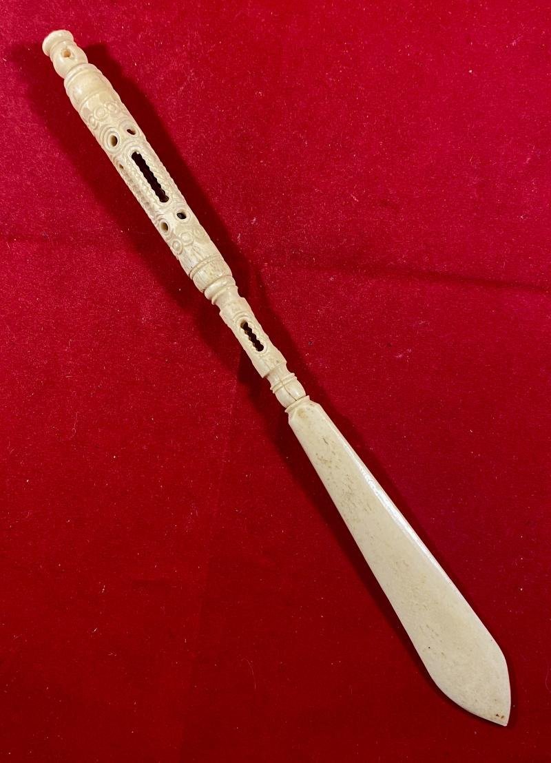 Antique Victorian Pierced and Turned Bone Combination Dip Pen and Letter Opener c1880 — image 4