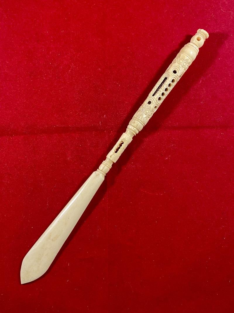 Antique Victorian Pierced and Turned Bone Combination Dip Pen and Letter Opener c1880 — image 6