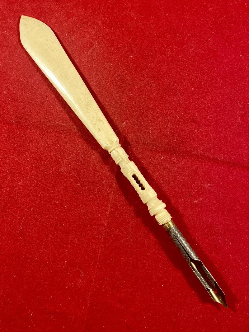 Antique Victorian Pierced and Turned Bone Combination Dip Pen and Letter Opener c1880 — image 7