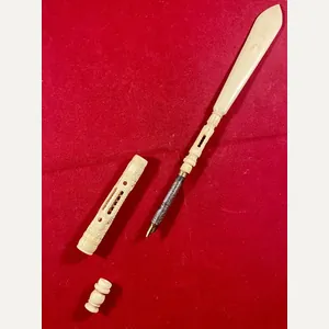 Antique Victorian Pierced and Turned Bone Combination Dip Pen and …