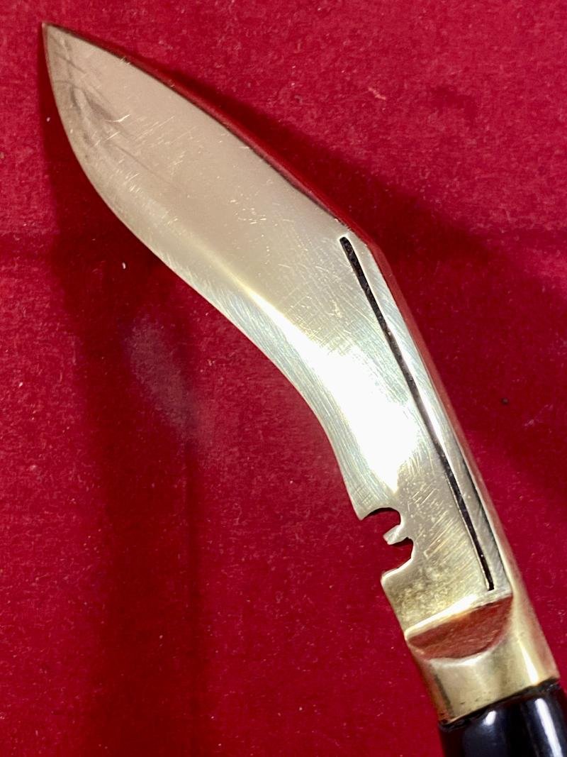 Vintage Miniature Brass Kukri Knife with Carved Horn Grip and Sheath — image 10