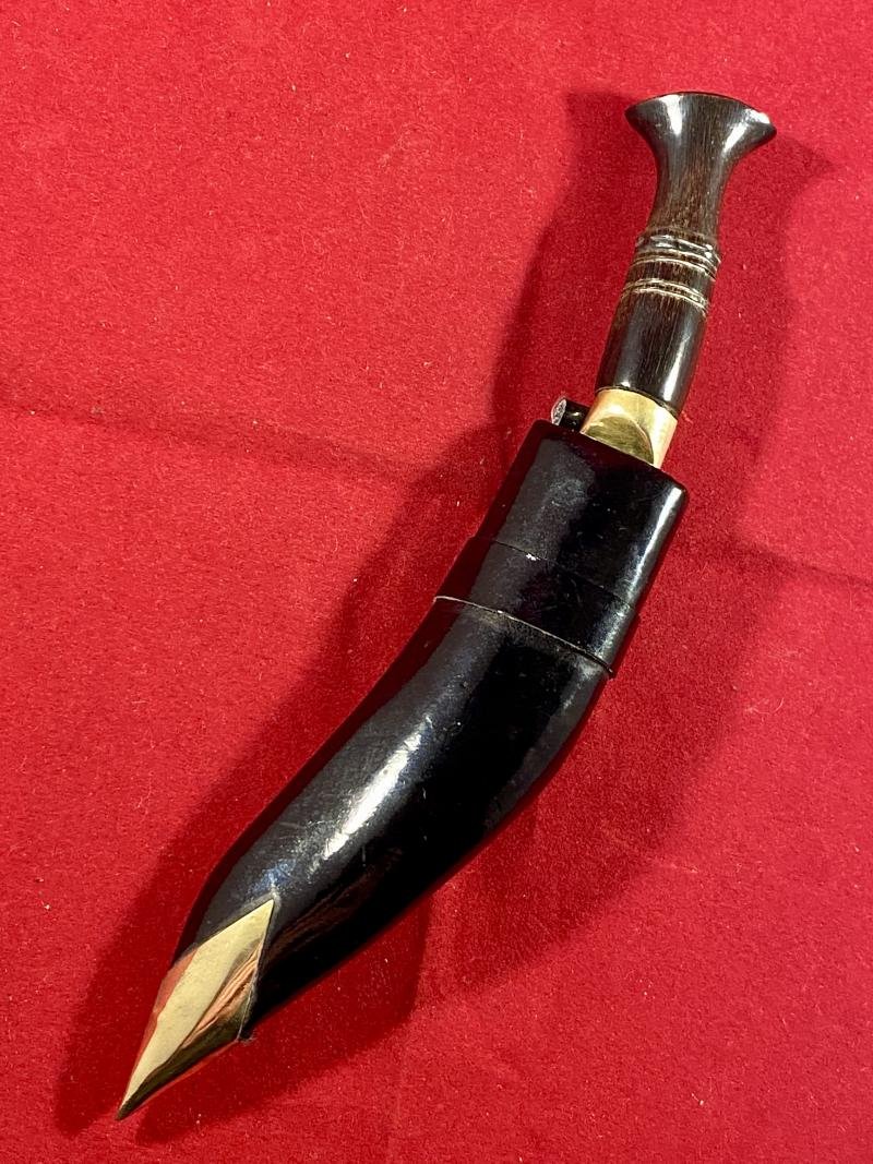 Vintage Miniature Brass Kukri Knife with Carved Horn Grip and Sheath — image 2