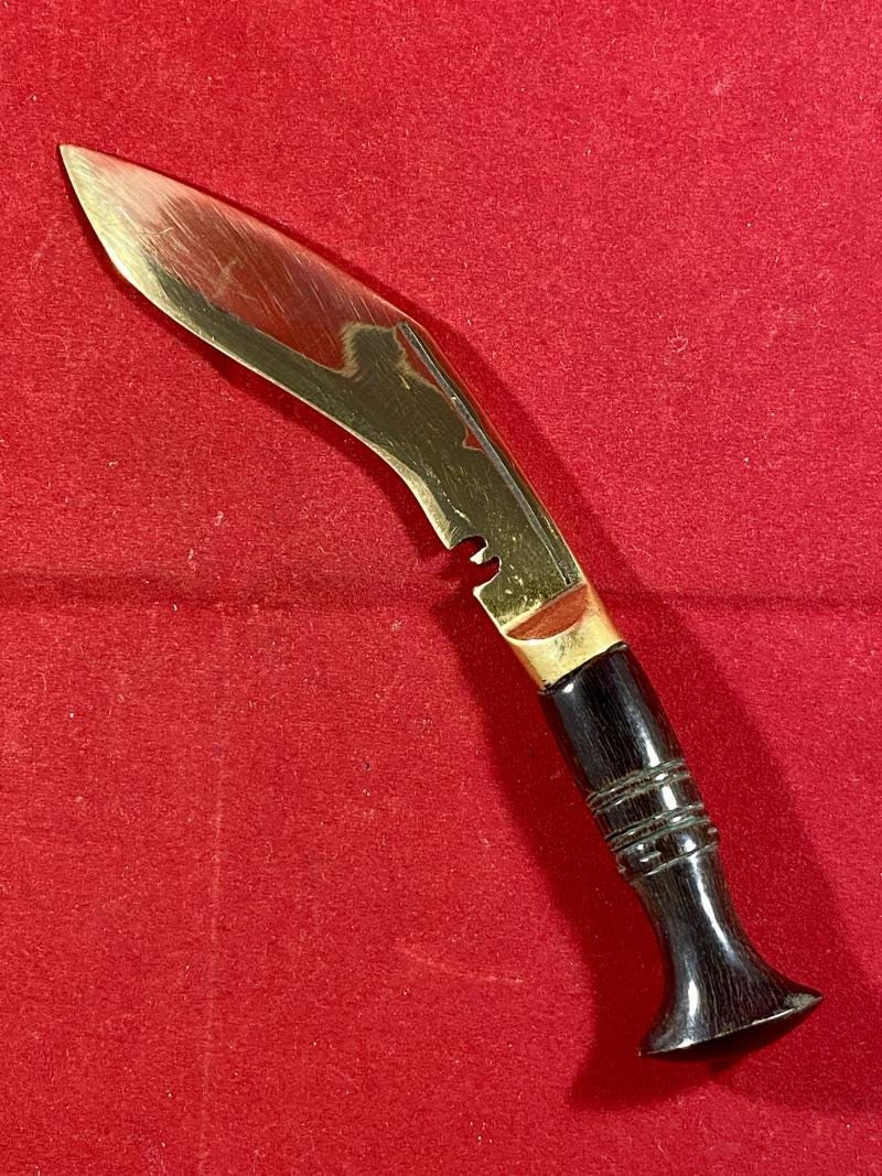 Vintage Miniature Brass Kukri Knife with Carved Horn Grip and Sheath — image 6