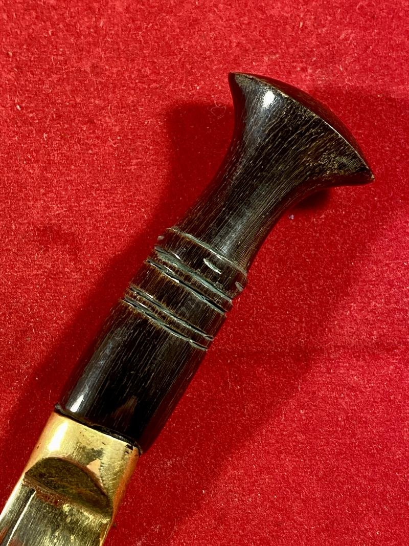 Vintage Miniature Brass Kukri Knife with Carved Horn Grip and Sheath — image 7