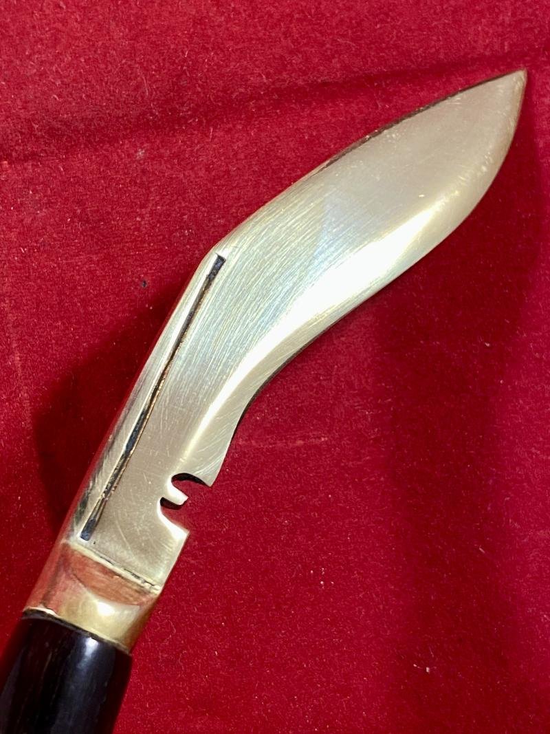 Vintage Miniature Brass Kukri Knife with Carved Horn Grip and Sheath — image 9