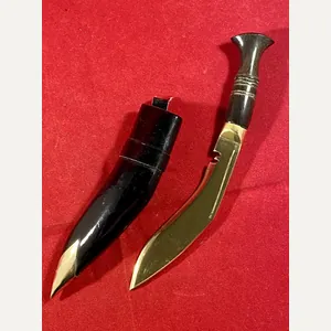 Vintage Miniature Brass Kukri Knife with Carved Horn Grip and …