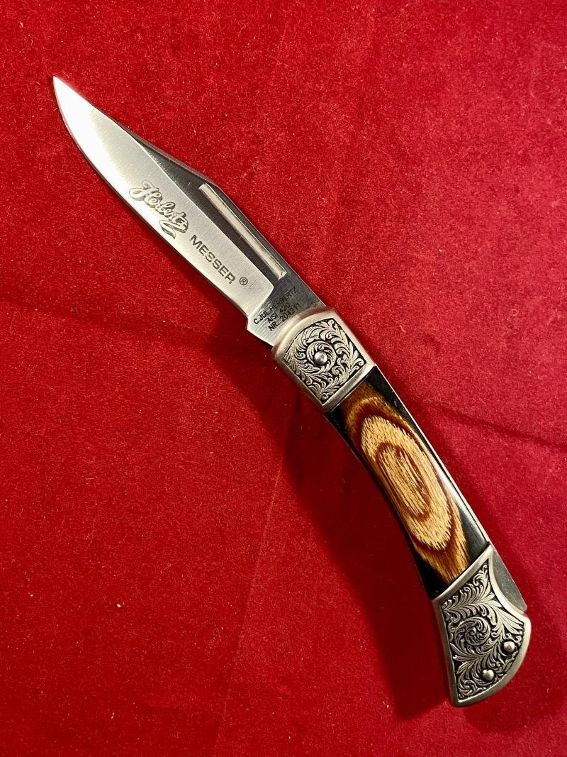 Mint Ornate Vintage Folding Lock Knife by Herbertz Messer with Lined Wooden Box — image 3