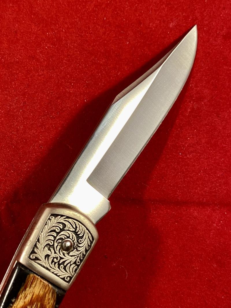 Mint Ornate Vintage Folding Lock Knife by Herbertz Messer with Lined Wooden Box — image 6