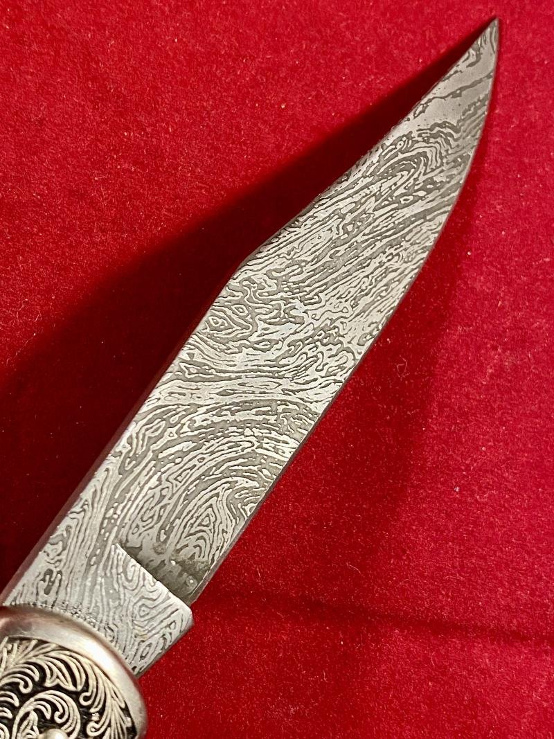 Stunning Vintage Folding Lock Knife with Damascus Blade Etched with an Eagle Scene by Herbertz Messer — image 4