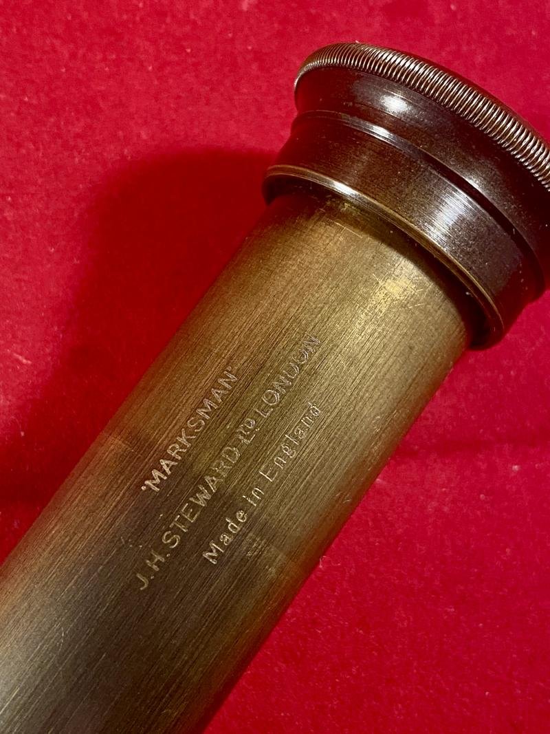 'MARKSMAN' Three-Draw Brass Telescope by J.H. STEWARD Ltd London with Stitched Leather Barrel and End Protectors — image 5