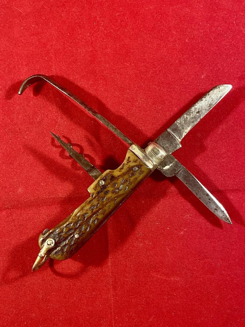 Unusual Antique Multi-Tool Horseman's Farrier's Knife with Horn Grip c1880 — image 2
