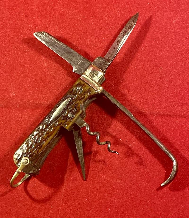 Unusual Antique Multi-Tool Horseman's Farrier's Knife with Horn Grip c1880 — image 3