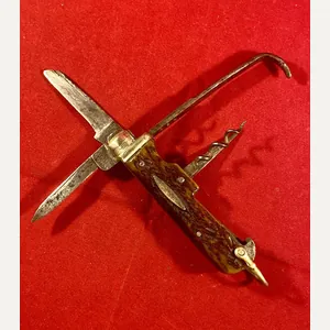 Unusual Antique Multi-Tool Horseman's Farrier's Knife with Horn Grip c1880
