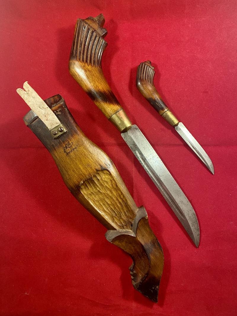Stunning Large Hand Carved Set of 'Bear Head' Finnish Puukko Knifes by T.W.R. — image 2