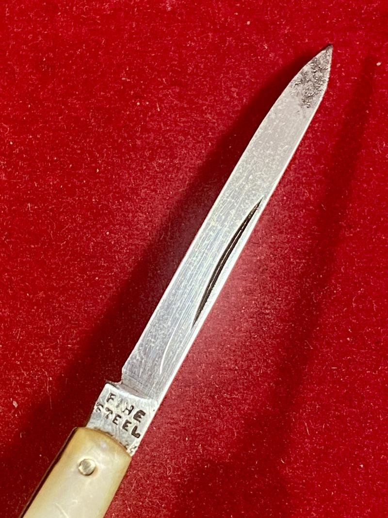 Victorian Folding Pocket Quill Cutter Pen Knife with 1.5' Fine Steel Blade and Carved MOP Grip c1850 — image 4
