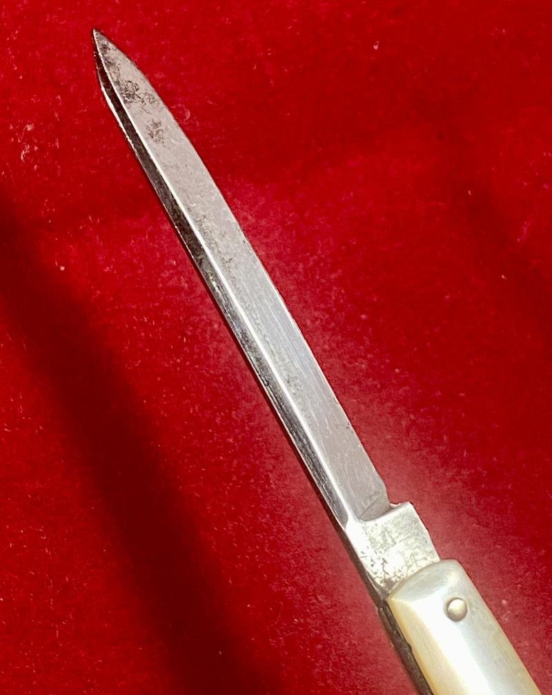 Victorian Folding Pocket Quill Cutter Pen Knife with 1.5' Fine Steel Blade and Carved MOP Grip c1850 — image 5