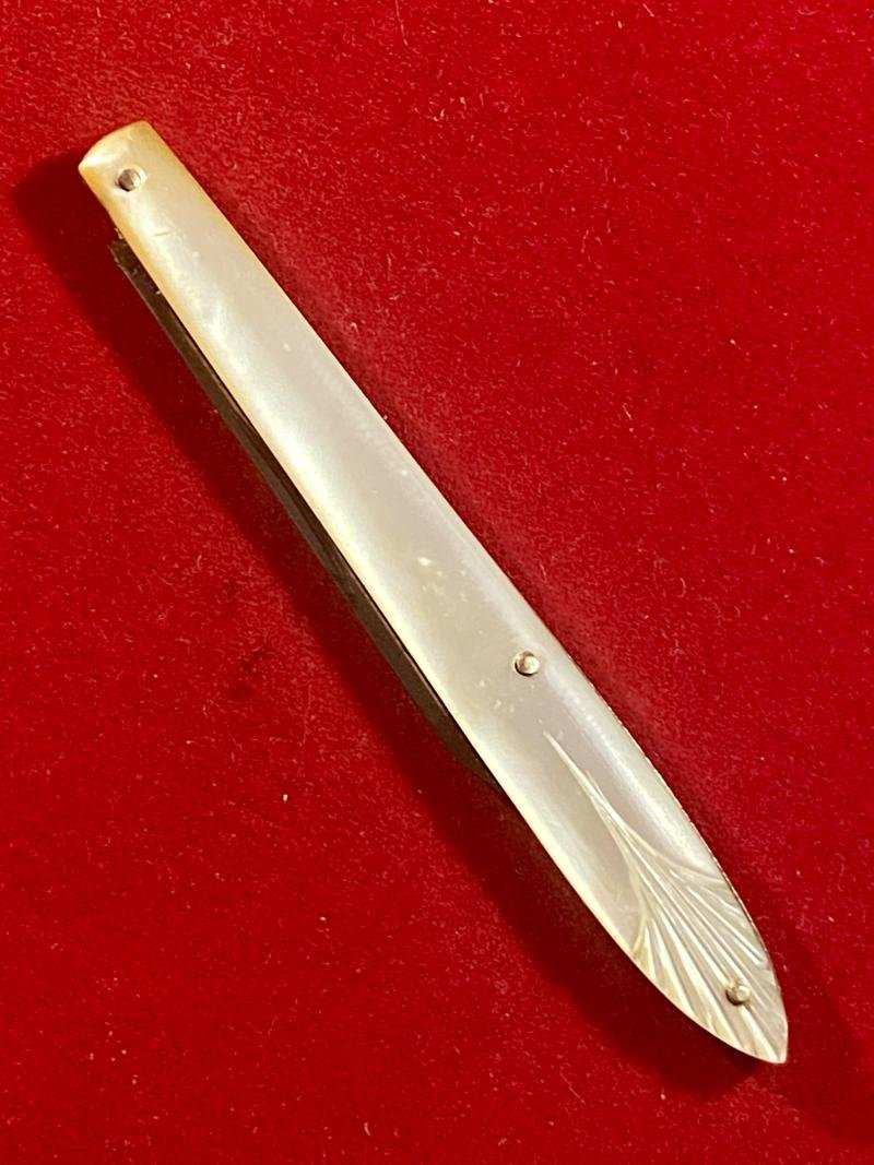 Victorian Folding Pocket Quill Cutter Pen Knife with 1.5' Fine Steel Blade and Carved MOP Grip c1850 — image 6
