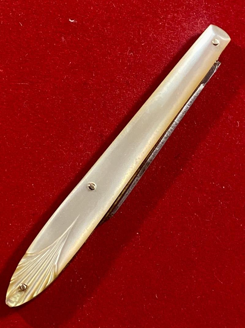 Victorian Folding Pocket Quill Cutter Pen Knife with 1.5' Fine Steel Blade and Carved MOP Grip c1850 — image 7
