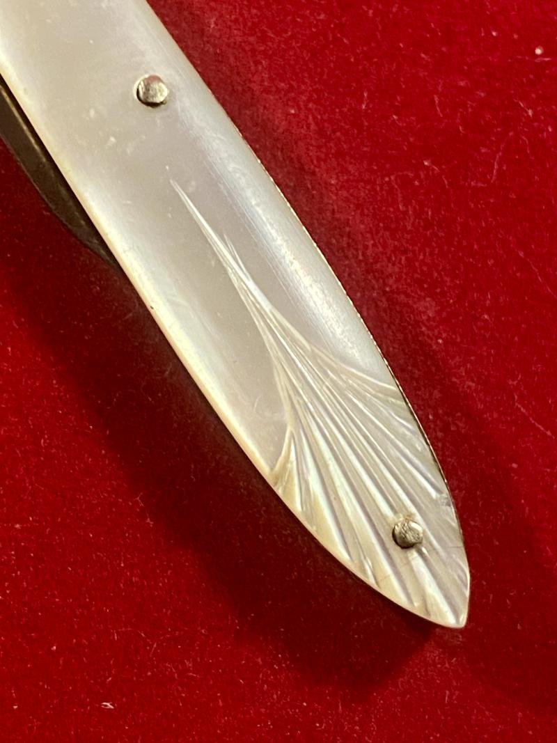 Victorian Folding Pocket Quill Cutter Pen Knife with 1.5' Fine Steel Blade and Carved MOP Grip c1850 — image 9