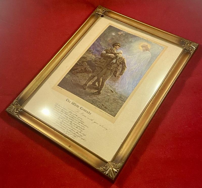 Impressive WW1 Period Gilt Metal Framed Colour Print of the Picture Titled 'The White Comrade' by George Hillyard Swinstead 1915 — image 2