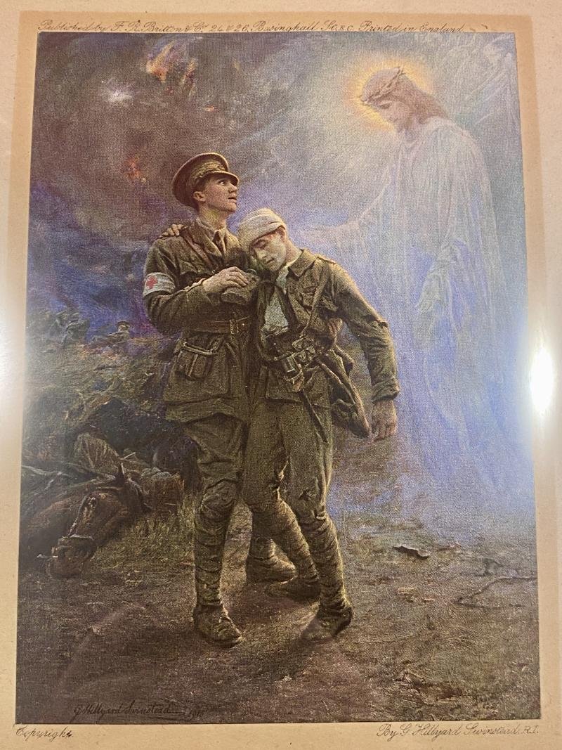 Impressive WW1 Period Gilt Metal Framed Colour Print of the Picture Titled 'The White Comrade' by George Hillyard Swinstead 1915 — image 3