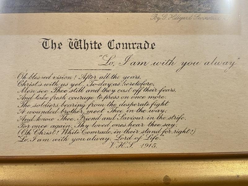 Impressive WW1 Period Gilt Metal Framed Colour Print of the Picture Titled 'The White Comrade' by George Hillyard Swinstead 1915 — image 6