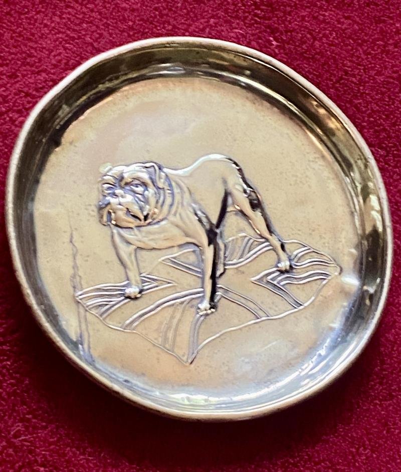 WW1 Patriotic Brass Pin or Coin Tray Depicting a British Bulldog Standing Astride a Union Jack Flag — image 2