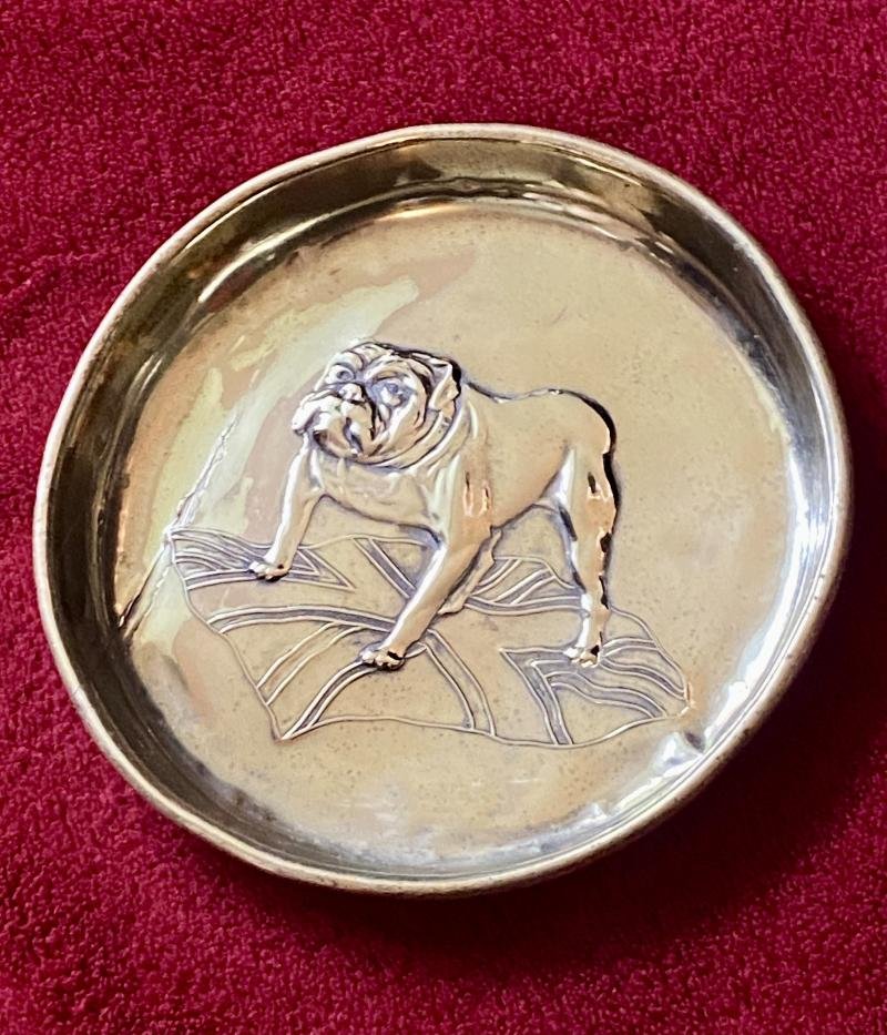 WW1 Patriotic Brass Pin or Coin Tray Depicting a British Bulldog Standing Astride a Union Jack Flag — image 3
