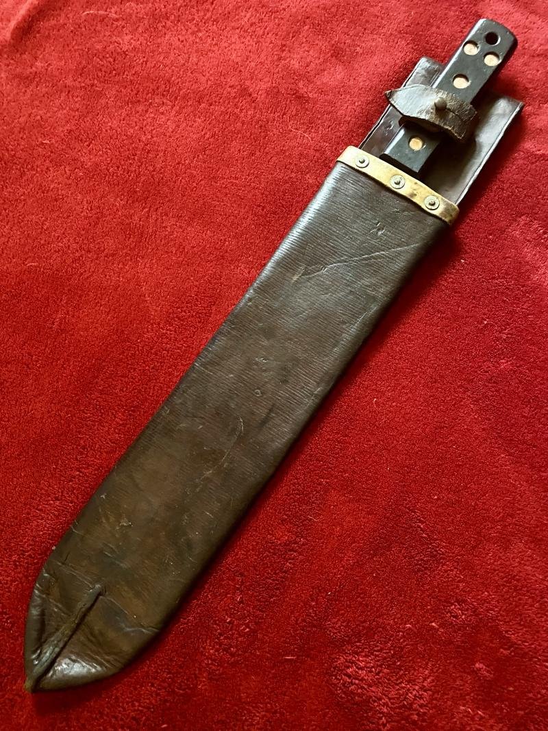 Fine WW2 British Military Machete by J.J.B. 1944 with Dark Brown Leather Scabbard Marker Marked P.I. 1942 — image 2