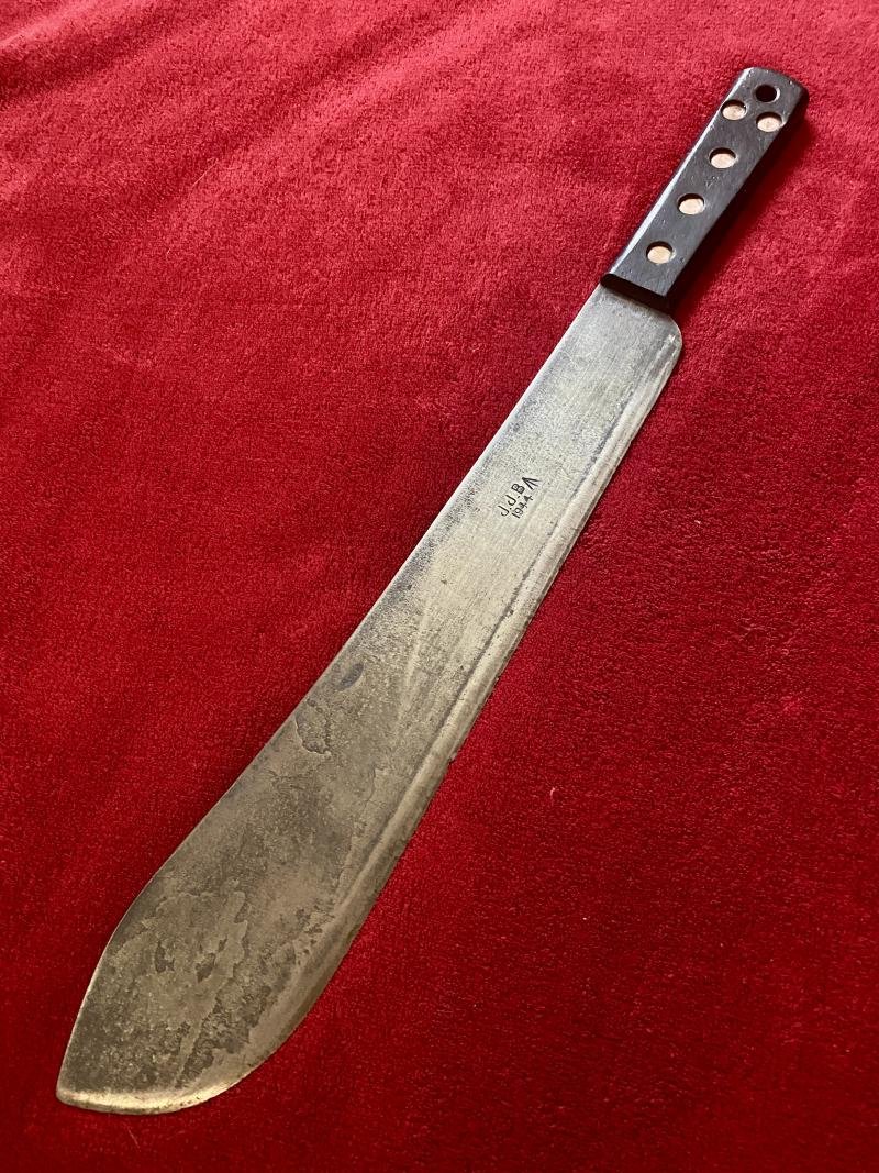 Fine WW2 British Military Machete by J.J.B. 1944 with Dark Brown Leather Scabbard Marker Marked P.I. 1942 — image 4