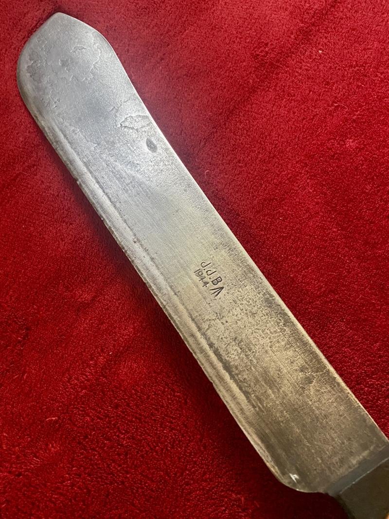 Fine WW2 British Military Machete by J.J.B. 1944 with Dark Brown Leather Scabbard Marker Marked P.I. 1942 — image 6