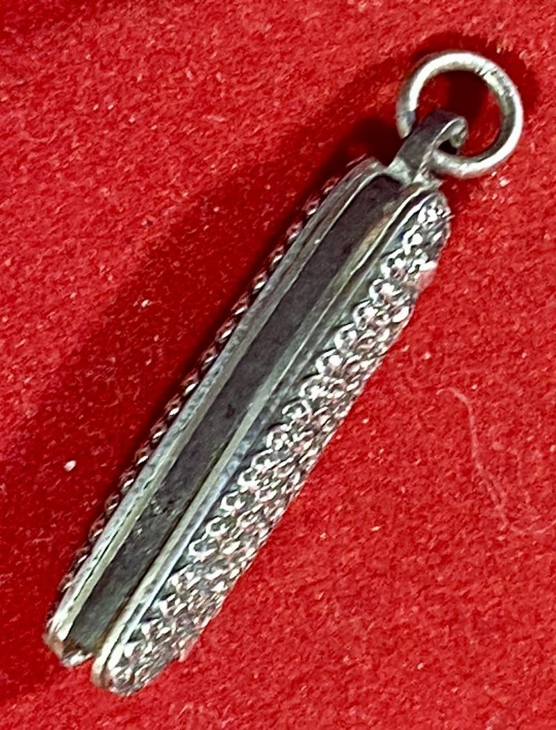 Antique Miniature Ladies Chatelaine Folding Glove Button Hook with Ornate Silver Handle Scales c1890 — image 10