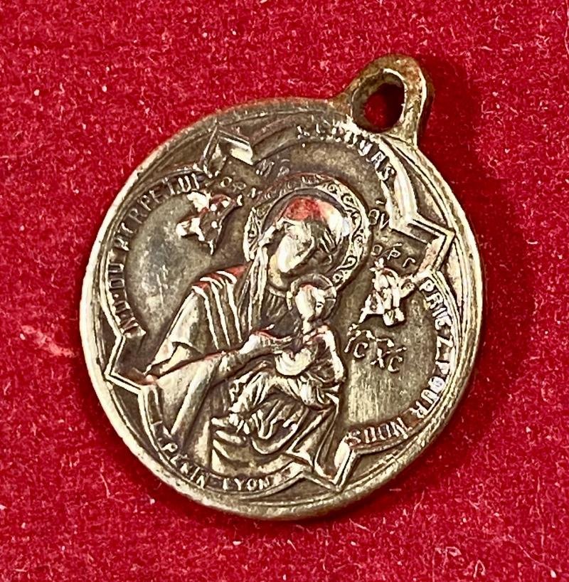 Rare Antique French Religious Brass Medal Charm - Saint Alphonse De Liguori our Lady Virgin Mary and Jesus — image 2