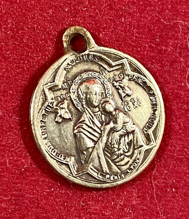 Rare Antique French Religious Brass Medal Charm - Saint Alphonse De Liguori our Lady Virgin Mary and Jesus — image 3