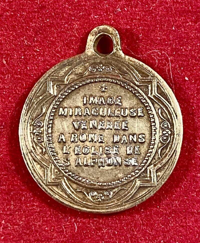 Rare Antique French Religious Brass Medal Charm - Saint Alphonse De Liguori our Lady Virgin Mary and Jesus — image 4