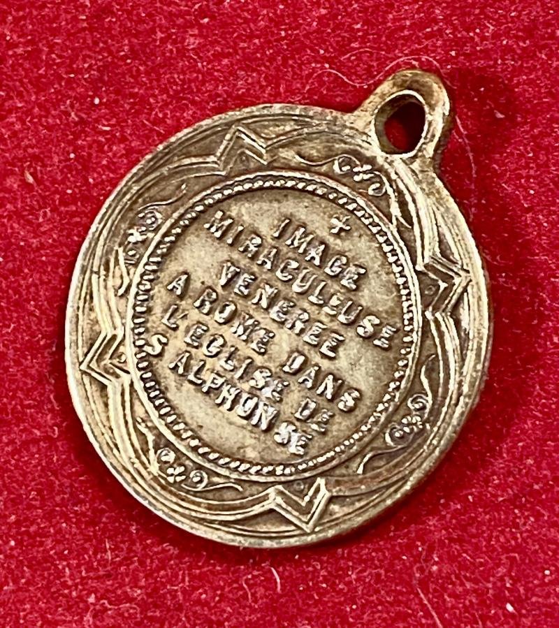 Rare Antique French Religious Brass Medal Charm - Saint Alphonse De Liguori our Lady Virgin Mary and Jesus — image 5