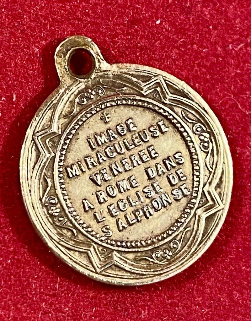 Rare Antique French Religious Brass Medal Charm - Saint Alphonse De Liguori our Lady Virgin Mary and Jesus — image 6