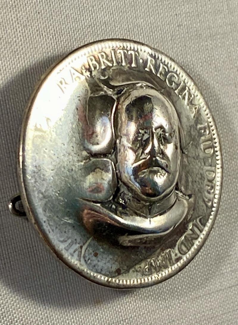 Unusual Silver Plated King Edward VII 'Pop Out' Penny Coin Brooch — image 2