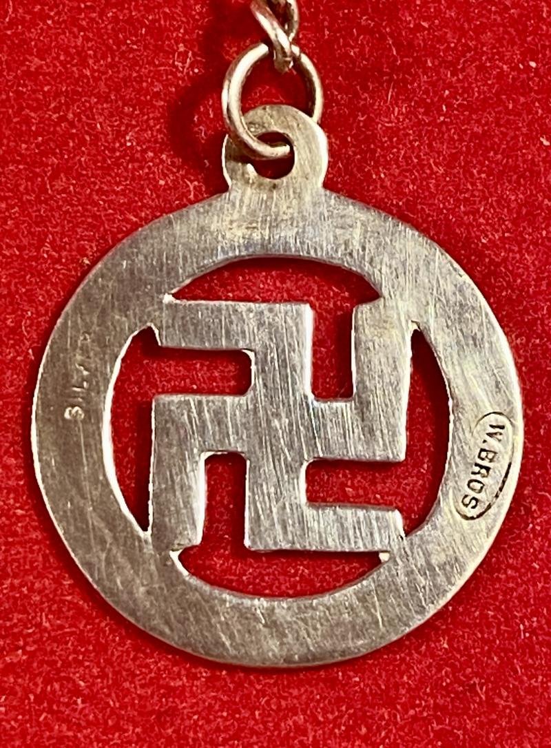 Sterling Silver Swastika Pendant with Lapel/Tie Bar and Chain by W.BROS c1930 — image 8