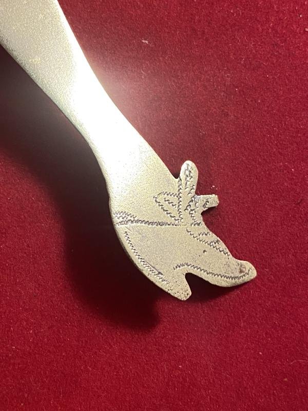 Unusual British WW1 Bullet Trench Art Letter Opener in the Shape of a Lady's Leg with an Engaved Shoe and Garter — image 5