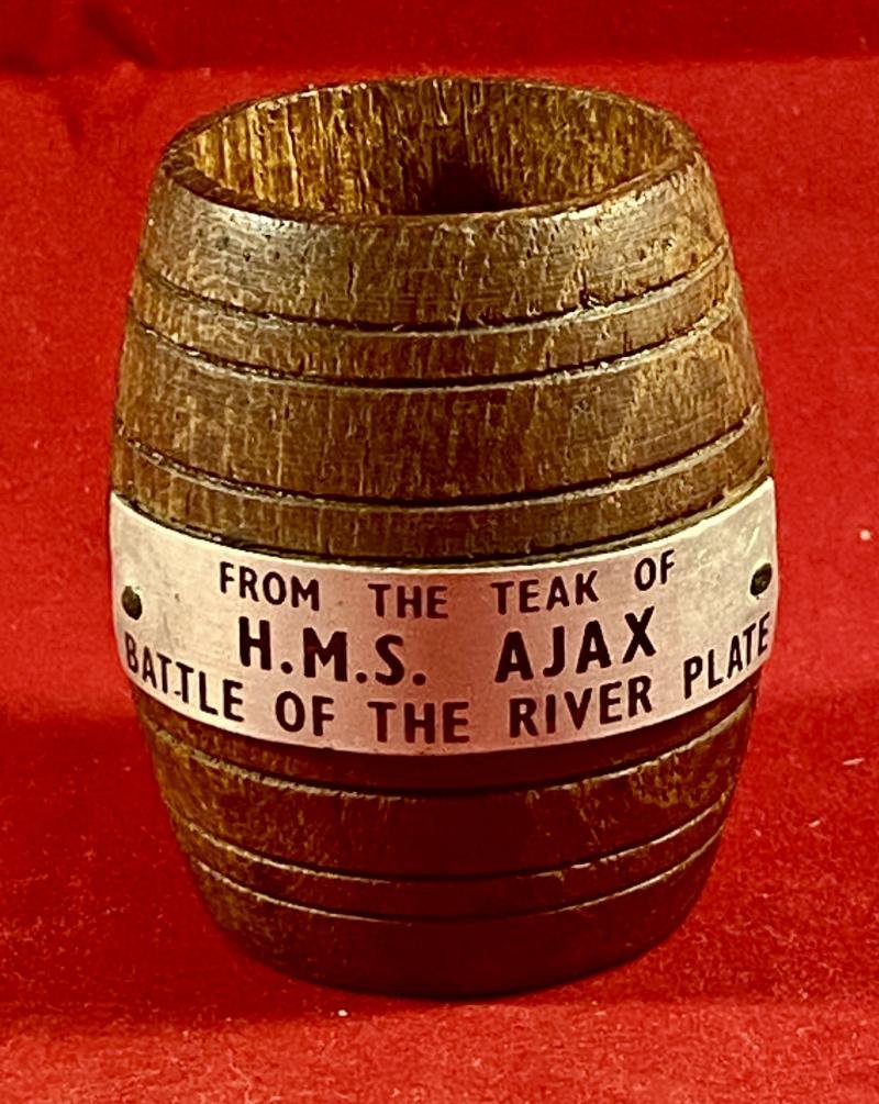 WW1 Teak Barrel Match Holder from H.M.S. AJAX – Battle of the River Plate — image 2