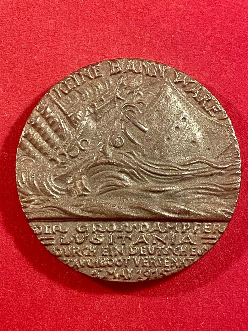WW1 British Copy of the German Lusitania Propaganda Medal made to Commemorate the Sinking of the RMS Lusitania in 1915 — image 2