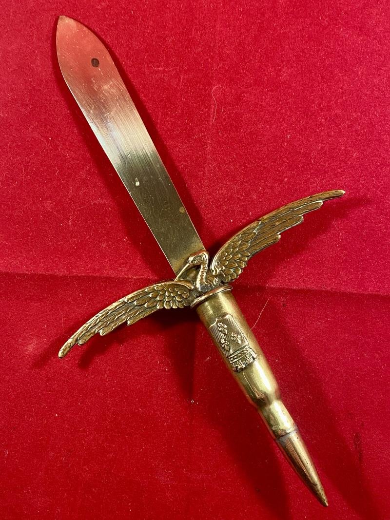 Unusual WWI French Aviation Patriotic Stork and Bullet Trench Art Letter Opener — image 2