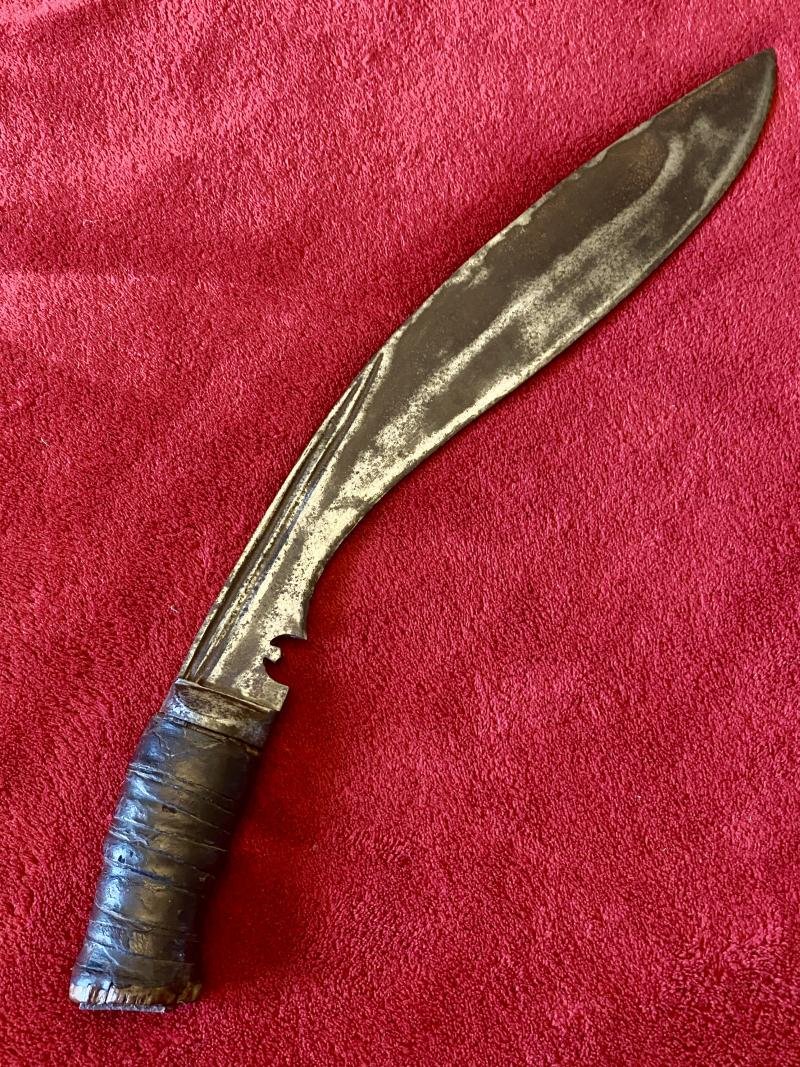 Early Nepalese Gurkha Fighting Kukri with Leather Wrapped Grip — image 2