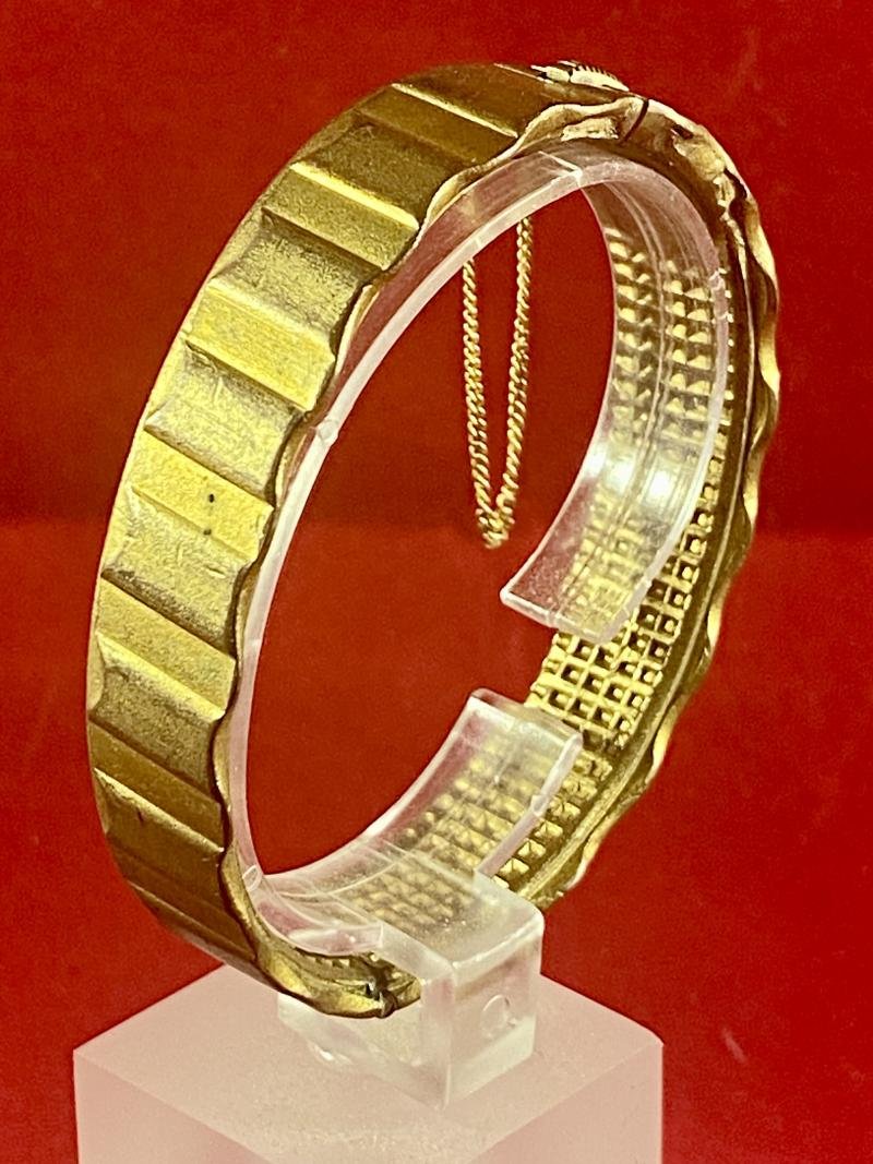 WW1 German Trench Art Driving Band Gilt Bangle with Safety Chain — image 2
