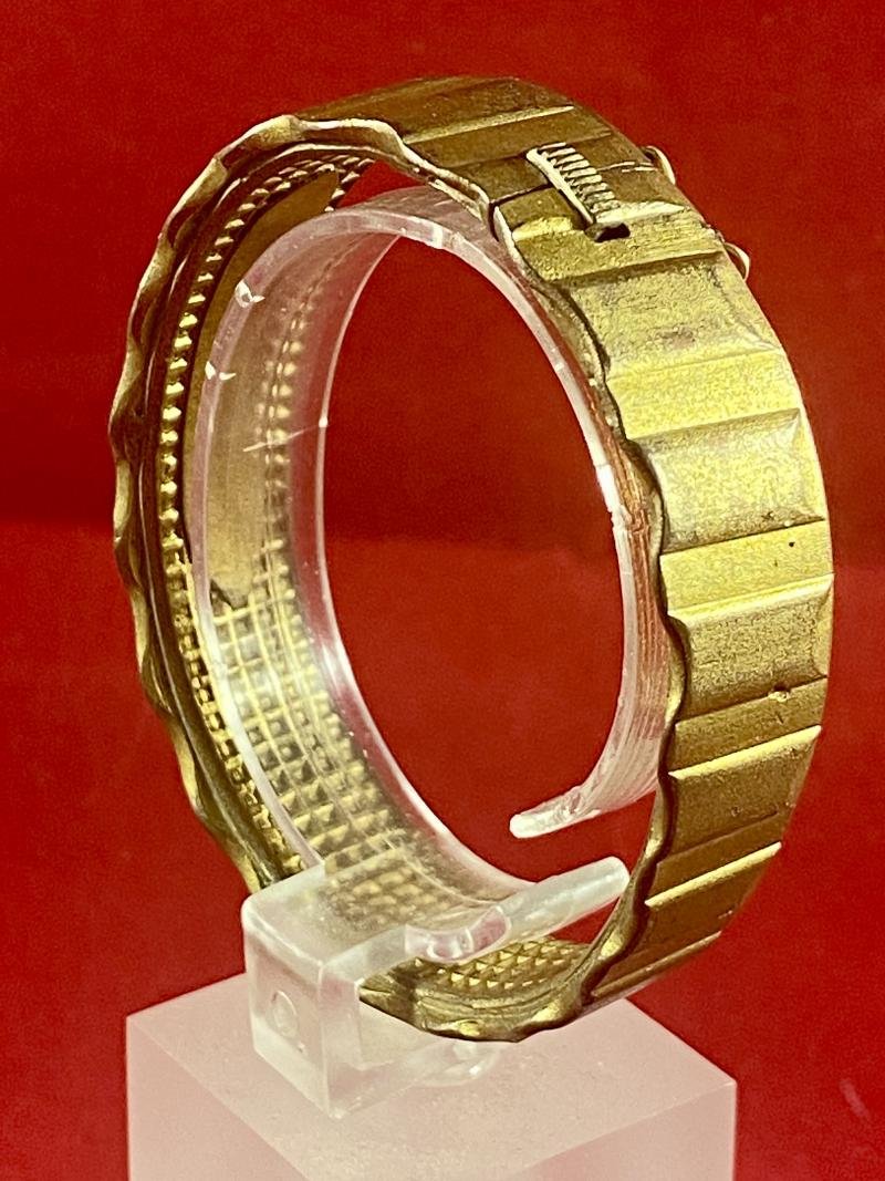 WW1 German Trench Art Driving Band Gilt Bangle with Safety Chain — image 3